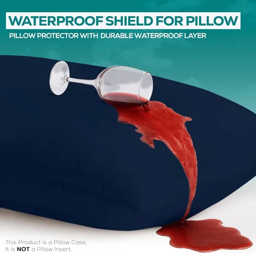 Miniatura 3 de Utopia Bedding - Protectores de almohada impermeables, con cremallera (sin rellenos de almohada), europeos (paquete de 4, azul marino), fundas