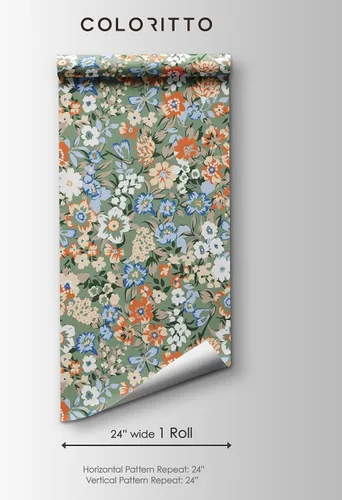 Miniatura 5 de Papel tapiz floral retro colorido, papel tapiz botánico autoadhesivo extraíble, papel tapiz floral para despegar y pegar