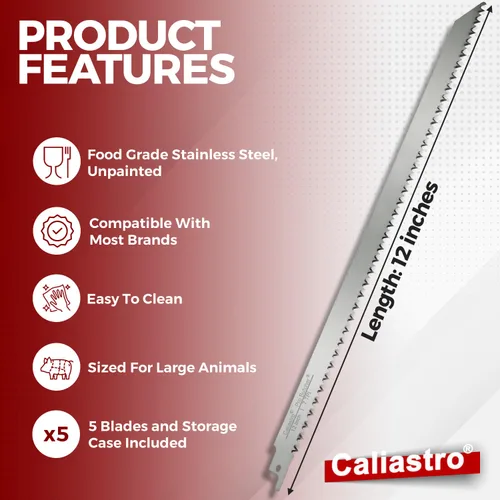 Miniatura 6 de Hojas de sierra de corte de hueso de carne congelada de acero inoxidable de 12 pulgadas para sierras recíprocas y Sawzall, paquete de 5 Caliastro