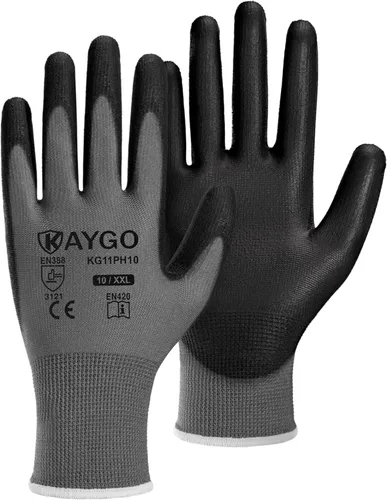 Miniatura 89 de KAYGO KG11PB - Guantes de seguridad con revestimiento delgado de poliuretano, tejido sin costuras, agarre suave en palma y dedos, para trabajo Verde