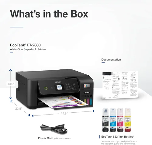 Miniatura 7 de Epson EcoTank ET-2800 Impresora Supertank inalámbrica a color todo en uno sin cartuchos con escaneo y copia, la impresora básica ideal para el Negro