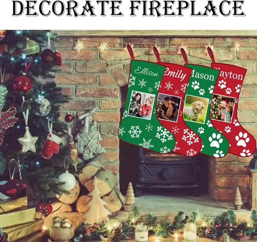 Miniatura 6 de Calcetines de Navidad personalizados con foto de nombre, imagen de perros y mascotas, patas de perro, calcetines de Navidad, decoración colgante