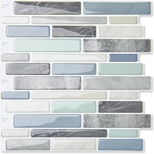 Miniatura 15 de LONGKING - Loseta en muro adhesiva para cocina con diseño de mármol (10 azulejos) (marrón claro)