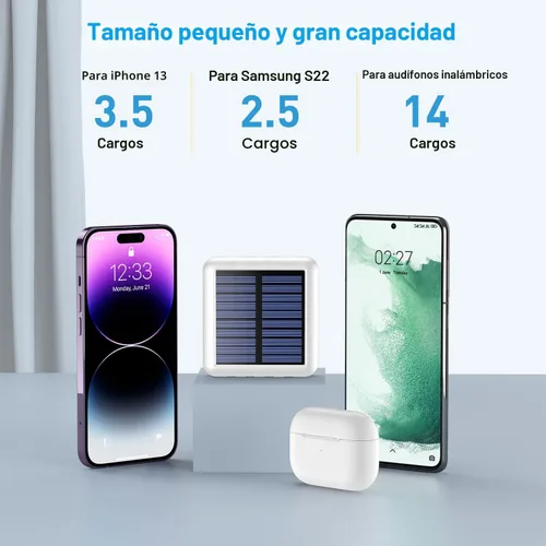 Miniatura 2 de Cargador solar portátil de 12000 mAh, batería de energía solar pequeña, batería externa con entrada/salida USB C con 4 cables incorporados, linterna