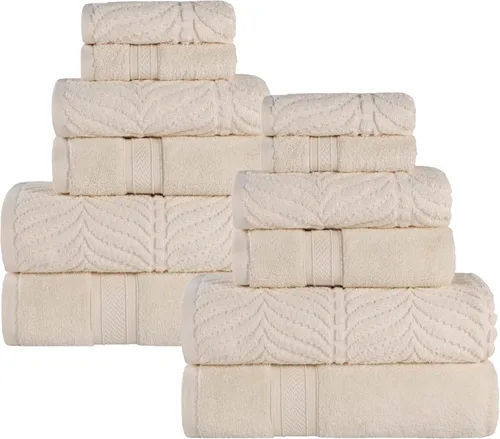Miniatura 58 de Superior Juego de toallas surtidas de algodón Chevron de 12 piezas, cero torsión, secado rápido, artículos esenciales para el hogar, ducha, spa