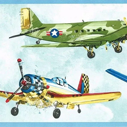 CONCORD WALLCOVERINGS ™ KL3075B - Papel tapiz infantil con diseño de aviones fronterizos para sala de juegos, dormitorio, azul, rojo, verde,