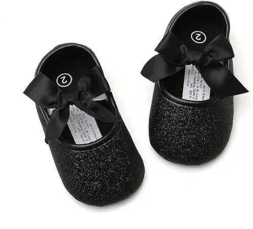 Miniatura 4 de myppgg Zapatos planos Mary Jane para bebé niña, con lazo brillante, vestido de princesa, zapatos de cuna antideslizantes para niños pequeños que
