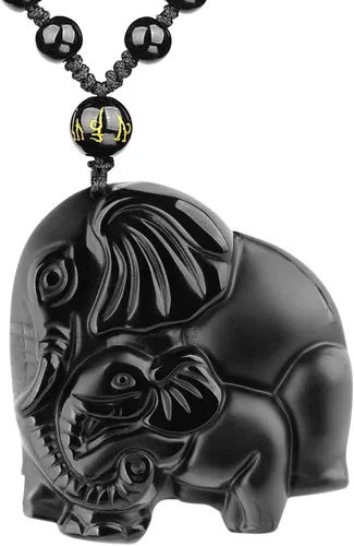 Miniatura 35 de Collar de obsidiana negra con colgante de protección y cadena de cuentas extendida, amuleto de piedra de cristal curativo para hombres y mujeres
