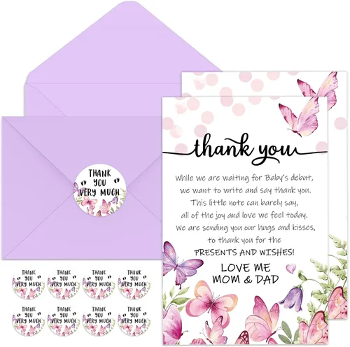 Miniatura 8 de Chuangdi 50 juegos de tarjetas de agradecimiento para baby shower con sobres y calcomanías, 50 tarjetas de felicitación de agradecimiento para baby
