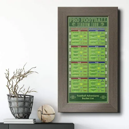 Miniatura 2 de Rastreador de lista de deseos de estadios de fútbol, marco gris de madera de granero, 13.5 pulgadas x 23.5 pulgadas, pin your football stadium