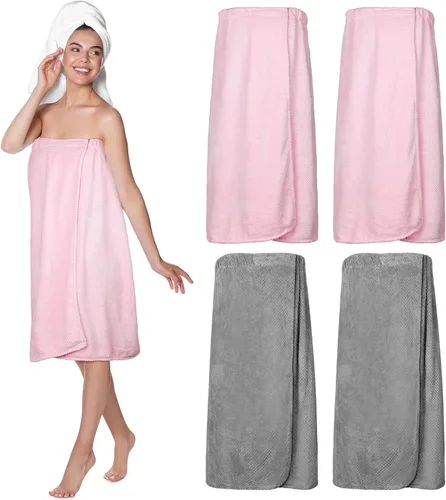 Miniatura 27 de 4 toallas envolventes para mujer, bata de spa con cierre ajustable, parte superior elástica, envoltura ligera para baño y ducha