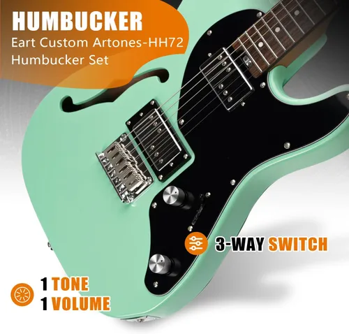Miniatura 3 de EART E-TT72 Guitarra eléctrica de cuerpo semihueco de 6 cuerdas, capacidad de juego versátil, potentes pastillas Humbucker guitarras de puente fijo