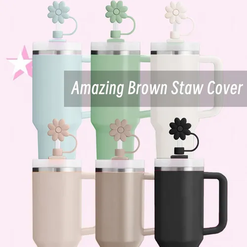 Miniatura 4 de 6 fundas de silicona para popotes Stanley Cups de 30 y 40 onzas, tapas de paja de flores a prueba de polvo, protectores reutilizables para popotes
