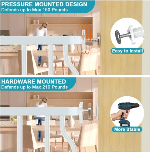 Miniatura 5 de Puerta de bebé extra ancha para puertas de 53.1 a 62.6 pulgadas, puertas para perros montadas a presión con puerta, barrera de seguridad infantil