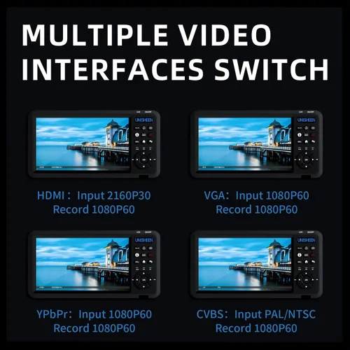 Miniatura 6 de Grabadora de video 1080P 60FPS USB2.0 con pantalla de 7 pulgadas, captura DVI/HDMI/CVBS/VGA/YPBPR desde VCR, DVD, cintas VHS, videocámaras, Hi8,