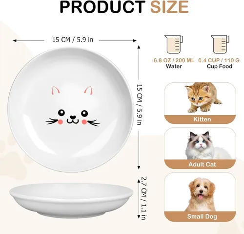 Miniatura 8 de TRUVIC Paquete de 4 cuencos de cerámica para gatos, platos de cerámica de 5.9 pulgadas para gatos de interior y perros pequeños, cuencos antifatiga