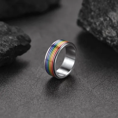 Miniatura 9 de FaithHeart Anillos para ansiedad LGBT Pride Rainbow, acero inoxidablechapado en oro de 18 quilates, joyería de amor es amor para hombres y mujeres