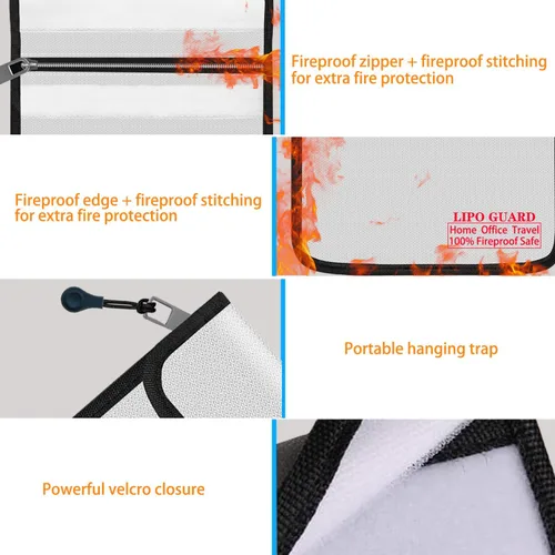 Miniatura 4 de Bolsa de seguridad Lipo ignífuga de 5 x 8 pulgadas con cremallera ignífuga, borde ignífugo, alambre ignífugo, oficina en casa, viajes
