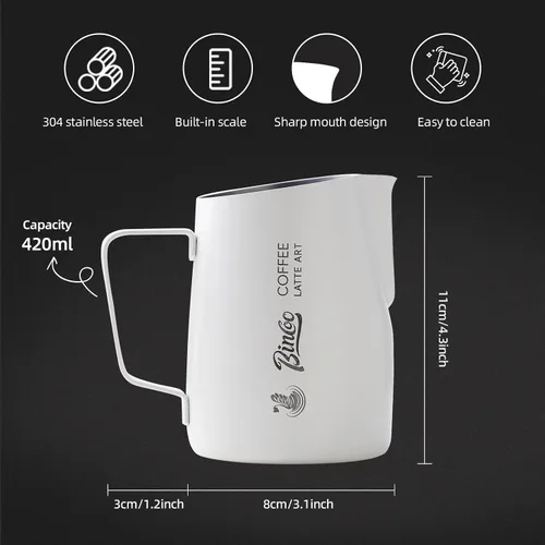 Miniatura 4 de Jarra profesional de espuma de leche con boquilla en ángulo, 14 onzas, crea sin esfuerzo desde corazones hasta rosetas, taza espumadora de leche