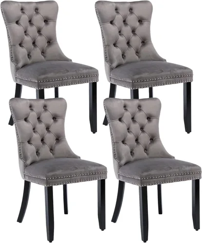 Miniatura 38 de Shenyon Juego de 2 Sillas de Comedor de Terciopelo Gris, Sillas de Comedor Tapizadas con Ribete de Anilla Trasera y Patas de Madera Maciza, Sillas