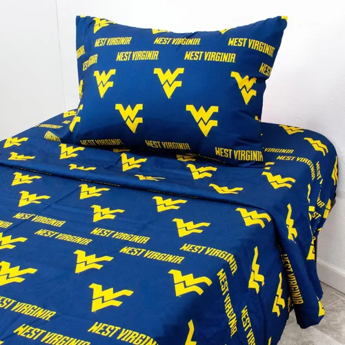 College Covers Everything Comfy West Virginia Mountaineers - Juego de sábanas de 3 piezas, tamaño individual, fondo del color del equipo, 1 sábana