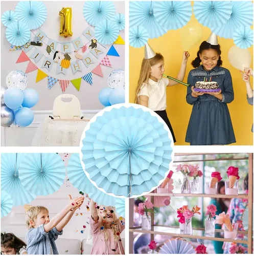 Miniatura 6 de CEEYSEE Paquete de 6 abanicos de papel colgantes redondos para decoración de fiestas, cumpleaños, bodas, eventos de graduación (azul/SLANS)