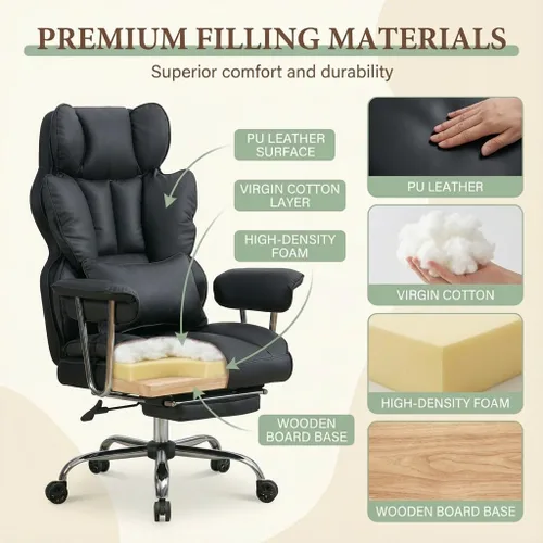 Miniatura 3 de Silla de oficina grande y alta de 400 libras, silla de escritorio ejecutiva resistente con reposapiés, silla ergonómica de piel sintética