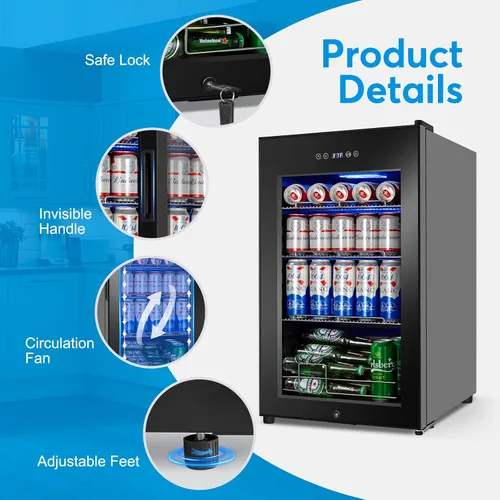 Miniatura 3 de Refrigerador de bebidas de 17 pulgadas de ancho – Enfriador de bebidas para 126 latas con puerta de vidrio Mini refrigerador de cerveza