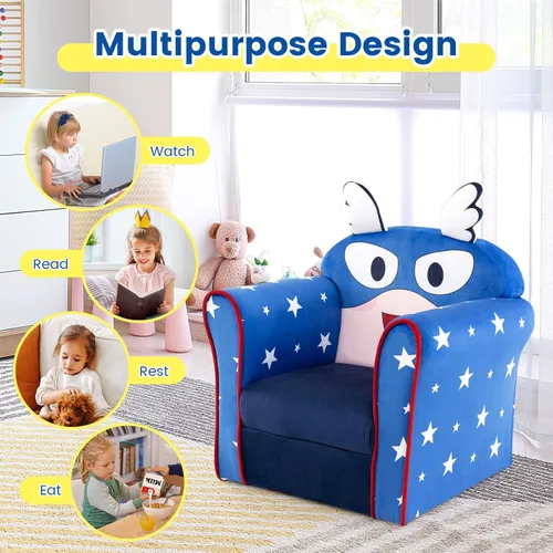 Miniatura 7 de Costzon Sofá para Niños con Reposabrazos con Patrón, Muebles para Niños Pequeños con Construcción de Madera Resistente, Sofá para Niños en Edad