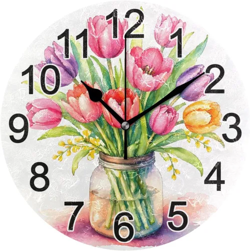 Miniatura 65 de Hummingbird - Reloj de pared de resorte redondo de 10 pulgadas, sin tictac, silencioso, funciona con pilas, reloj analógico atómico de cuarzo