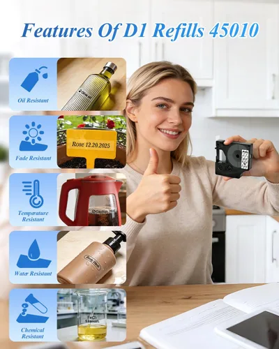 Miniatura 3 de Paquete de 4 recambios para rotuladora Dymo D1, negro sobre transparente 45010 S0720500, 1/2 pulgada x 23 pies cinta de etiquetas transparente D1