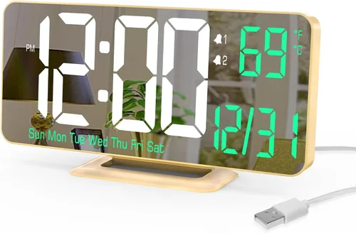 Miniatura 11 de KOSUMOSU Reloj de Escritorio 6.7 pulgadas Reloj Despertador Digital Negro con Alarma Dual, Atenuación, Fecha, Día de la Semana, Temperatura, 12h