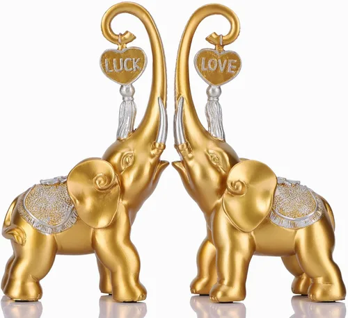 Miniatura 10 de DOVDOV Juego de 2 piezas de estatua de elefante azul, escultura de elefante de amor, elefante azul para decoración del hogar, estantería de oficina