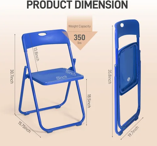 Miniatura 3 de Karl home Silla plegable de 6 piezas, silla plegable ligera de plástico de 300 libras, marco de metal reforzado fácil de plegar y almacenar
