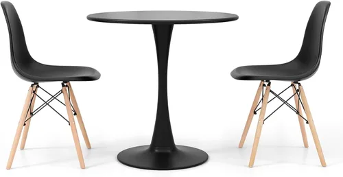 Miniatura 8 de Giantex Juego de mesa de comedor redonda para 2, mesa de cocina de 32 pulgadas y sillas con patas de madera maciza, asientos de plástico, marco