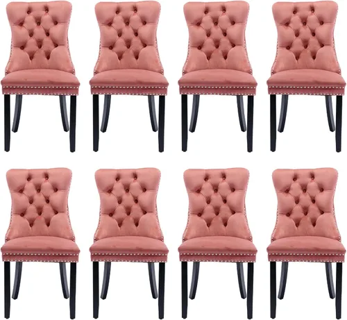 Miniatura 56 de Juego de 2 sillas de comedor tapizadas de terciopelo, sillas laterales de cocina de estilo moderno con ribete de cabeza de clavo y patas de madera