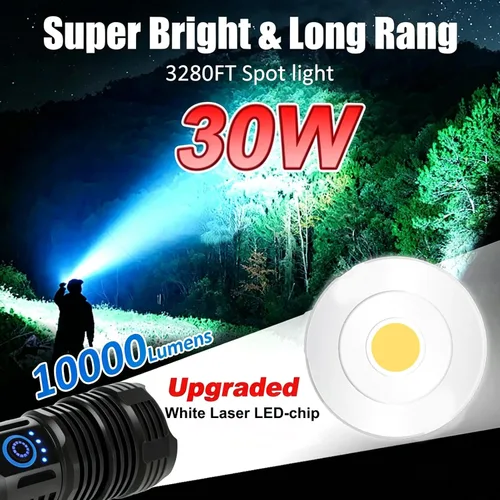 Miniatura 3 de Linterna recargable de 10000 lúmenes, IP67 impermeable 12H Runtime Batería recargable de 5000 mAh, 5 modos (alto/medio/bajo/estroboscópico/SOS)