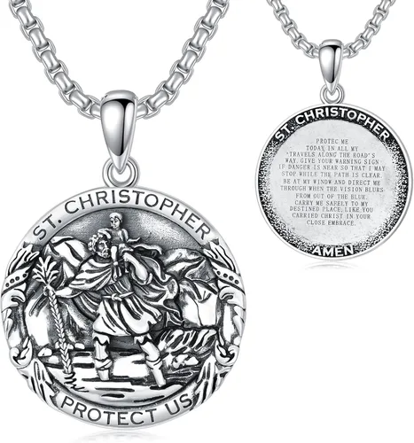 Miniatura 77 de CEKAMA - Collar de plata de ley 925 con dije de amuleto para hombres y mujeres, con cadena de 0.098 in, 22 pulgadas + 2 pulgadas