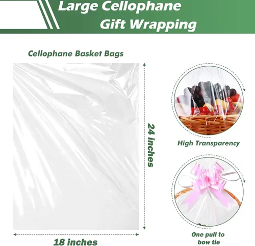 Miniatura 3 de UltraOutlet Paquete de 50 bolsas grandes de celofán de 18 x 24 pulgadas, cesta de regalo de celofán transparente, 2.3 mil de grosor, bolsas