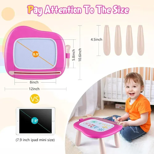 Miniatura 2 de Smasiagon Tablero Magnético de Dibujo para Niños Pequeños: Tablero de Garabatear Borrable para Casa, Viaje y Preescolar Juguete Divertido y Rosa