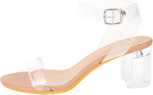 Miniatura 2 de ZriEy Sandalias de tacón transparente con tiras gruesas para mujer, de 2.2 pulgadas, puntera abierta, correa de tobillo ajustable, para bodas