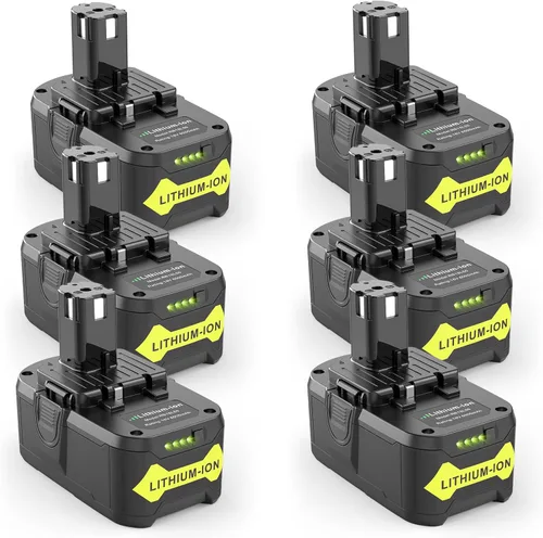 Paquete de 6 baterías de litio de 6.0Ah 18V compatibles con Ryobi RB18L50 P108 P102 P104 de alta capacidad con indicador LED