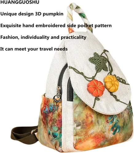 Miniatura 88 de HUANGGUOSHU Mochila de algodón tejida de algodón bohemio con bordado de lona estilo bohemio con múltiples bolsillos retro linda mochila cartera
