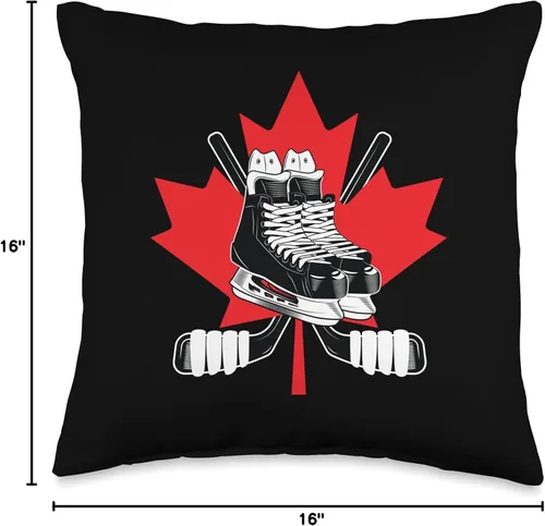 Miniatura 4 de Hockey Stick Ice Skates Canada Ice Hockey Gift Patines de palo Bandera canadiense Almohada de jugador de hockey sobre hielo, 16 x 16, multicolor