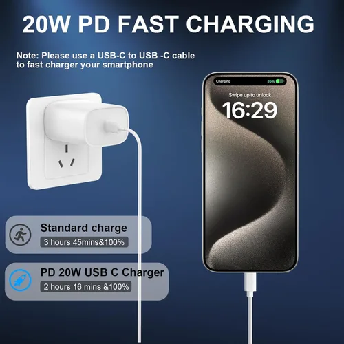 Miniatura 4 de Cargador para iPhone 16 15 Pro Max de carga rápida, bloque de carga USB C de 20 W para iPhone 16 15 con cable de carga tipo C de 3 metros