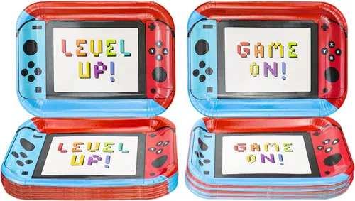 80 platos controladores de fiesta de cumpleaños de 11 pulgadas, decoraciones de videojuegos para niños, suministros de fiesta de juegos