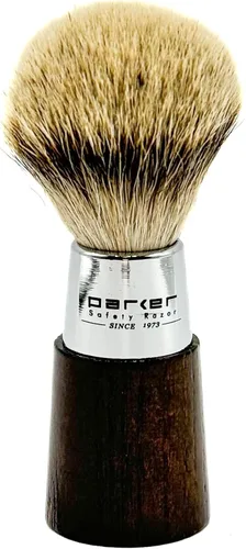 Miniatura 2 de Parker - Brocha de afeitar hecha a mano, 100% de 3 bandas con mango de tejón plateado de nogal y cromo, incluye soporte para cepillo