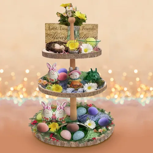 Miniatura 7 de Soporte para cupcakes de 3 niveles, bandeja escalonada de madera, soporte rústico para cupcakes para fiesta/boda/cumpleaños/baby