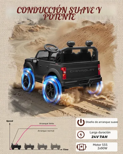 Miniatura 7 de First Ride On 24V 2 Plazas Paseo en Juguetes Chevrolet Silverado con Licencia, Vehículo Eléctrico con Control Remoto y Cinturones de Seguridad, Negro