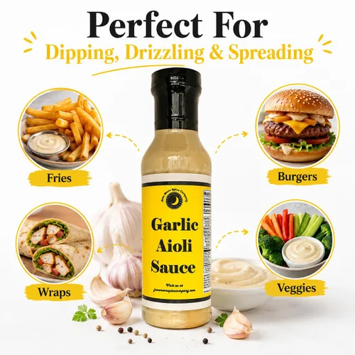 Miniatura 4 de Salsa de alioli de ajo Botella de 12 onzas líquidas con tapa de bloqueo de sabor Bajo en azúcar Fabricado en pequeños lotes Premium Salsa